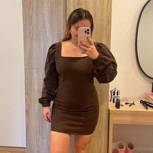Nastygal brown denim long sleeve dress